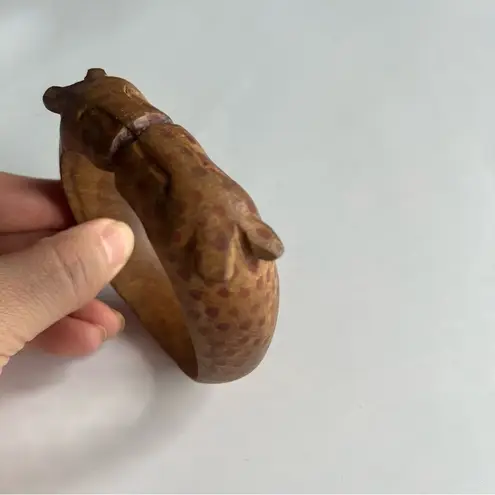 Hand Carved Wooden Bangle Bracelet Kissing Cheetahs African Safari Boho Artsy Tan