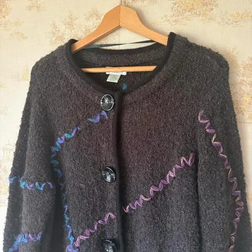 Laura Ashley gray zig zag chunky knit mohair button front cardigan sweater 1X