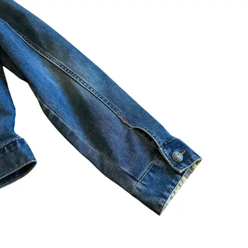 Frye And Co Denim Jean Jacket Southwestern Print Dark Wash Long Sleeve Large Blue