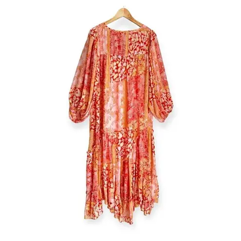 Talisman Sabrina Midi Dress Relaxed Oversized Bohemian Bonfire Size L NEW Boho Orange Size L