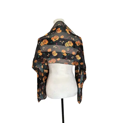 Halloween Pumpkin and Bat Scarf | Lightweight Satin Scarf | Jack O' Lantern Prin Orange