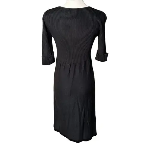 Calvin Klein  Womens Ribbed Knit Solid Black Scoop Neck Sweater Dress Size Small