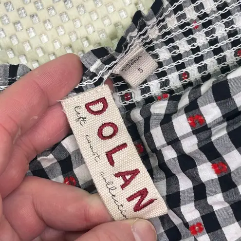 EUC Dolan Gingham Off Shoulder Crop Top Tie Front Blouse Red Accent Size S Black