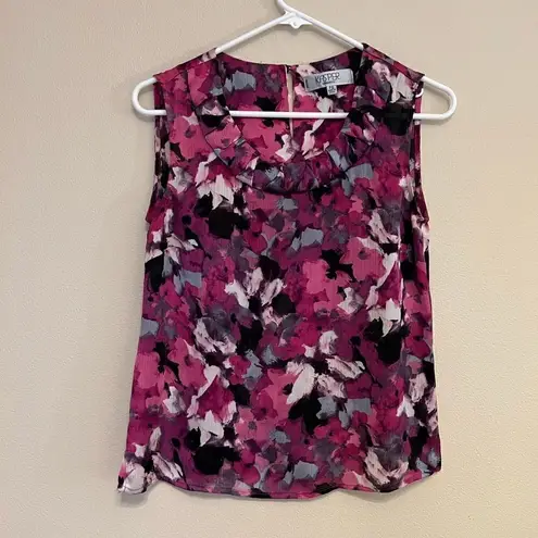 Kasper Semi Sheer Magenta Abstract Floral Watercolor Sleeveless Blouse Petite SM Pink Size undefined