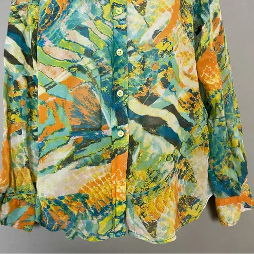 Pure Amici Silk Blouse Abstract Design Animal Print Long Sleeve Button