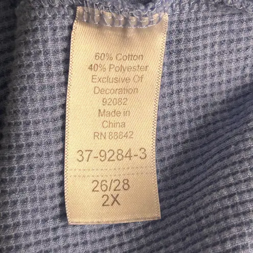 Woman Within Waffle Knit Henley Top Blue 2X