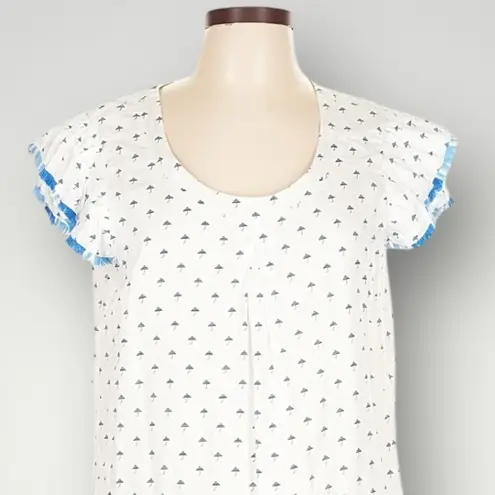 Persifor Clare White Navy Umbrella Print Flutter Sleeve Dress Large Vacation