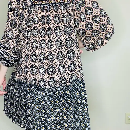 Angie NWT  Women’s Mini Geometric Printed Boho Hippie Puff Sleeve Dress