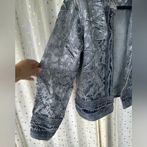 Coldwater Creek Shiny Border Trim Jacquard Brocade Tapestry Open Jacket Petite L