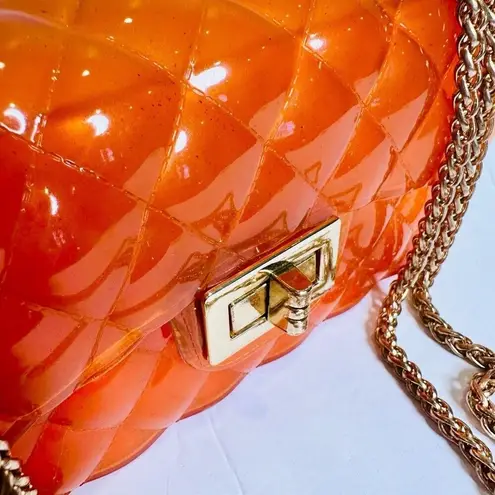 Jelly Quilted Purse Women's Small Orange Gold Chain Shoulder Bag