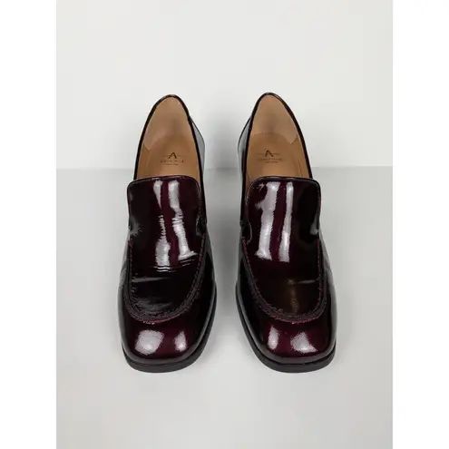 Aquatalia Burgundy Michelle Patent Leather Loafer Pumps Block Heel Women's 10