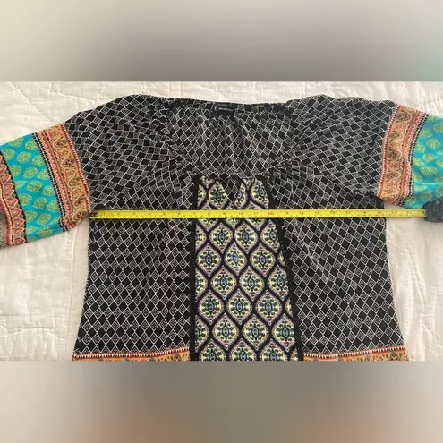 New Direction Women Multicolor Multi Block Print 3/4 Sleeve Peasant Top Size M Black Size M
