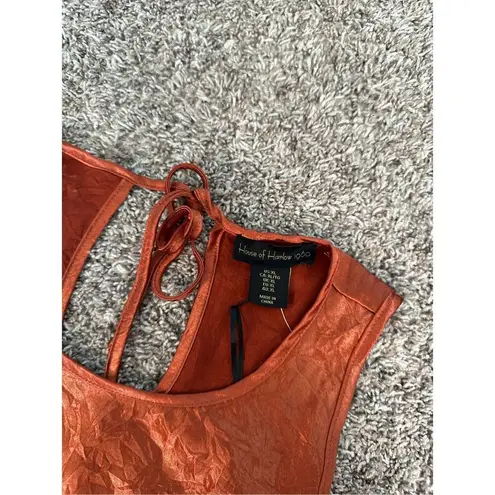 House of Harlow NWT 1960 Maxi Midi Dress Satin Silky Burnt Orange Open Back XL