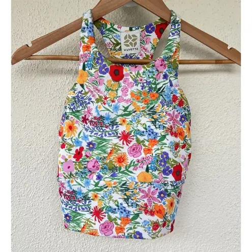 Kuvetta High Neck Crop Whimsy Wildflower Size XS Gym Yoga Pilates Athleisure Run White
