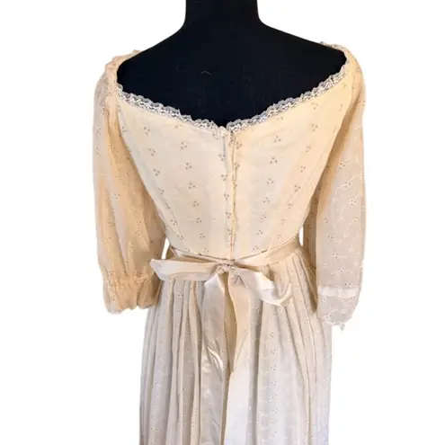 Handmade Vintage Prairie Dress Cream Floral Cottagecore Boho Wedding 1970s