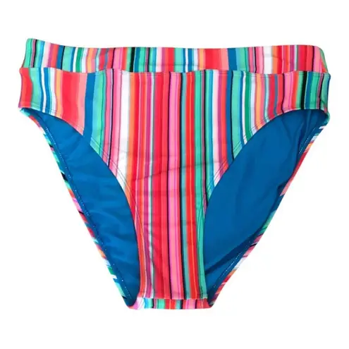 Next NWT Women’s Tavarua High Waist High Leg Bold Colorful Stripe Swim Bottom LG Pink