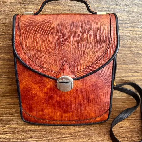 D. BREV Vintage Alligator Crossbody Bag #B094A000408 Exotic Leather Top Handle Brown