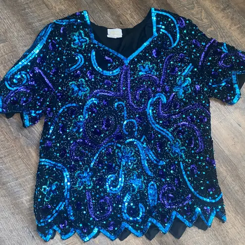 VINTAGE SEQUIN FORMAL TOP SZ 16/18 Blue