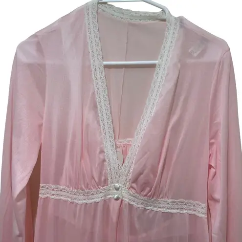 Vintage Olga Pink Nylon Lace Trim Long Nightgown Lingerie Size M NWT Deadstock Size M