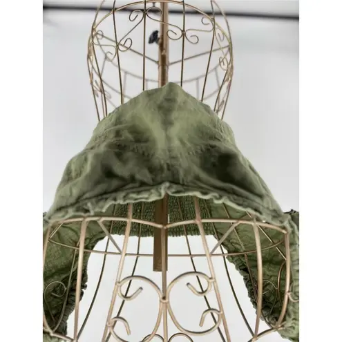 Wilfred Aritzia Wander Green Linen Puff Sleeve Cropped Blouse Size Small