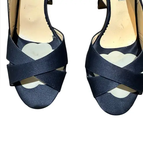 ALBANO Rich Blue Satin Strappy Heels Size 39 Eur 8.5 US Formal Italy Wedding