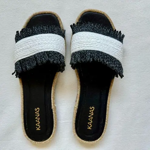 Kaanas Jaya Two Tone Raffia Espadrille Sandal Black White