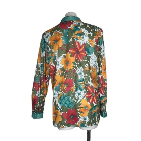Vera VINTAGE Women’s Floral Shirt Fabric Buttons Bold Print Size 12 Made in USA