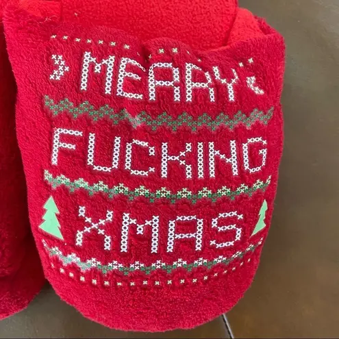 NEW Spencer’s Slippers Scuffs Merry F*cking Christmas L 9 10 Red Size 9.5