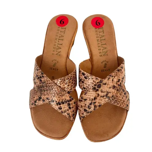 Italian Shoemaker Snakeskin Print Criss Cross Wedges Sz 6 Tan