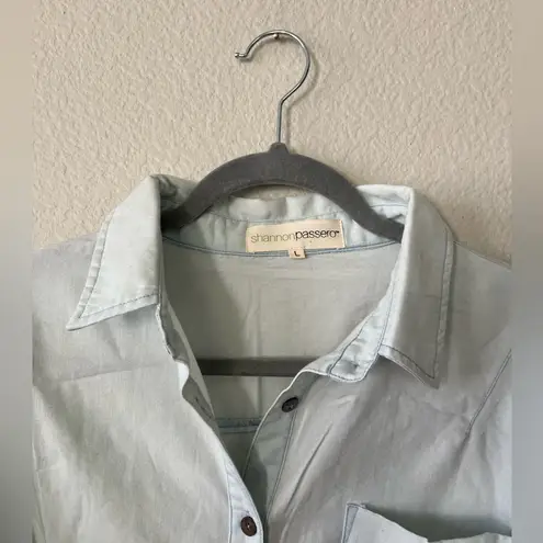 Shannon Passero Blue Boxy Button Down Shirt With Roll Up Sleeves Women's Size L Size L