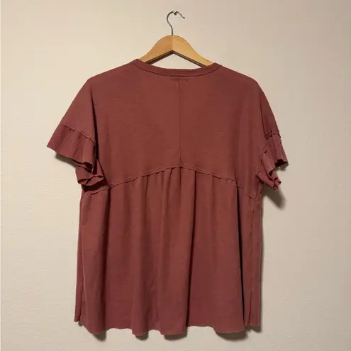 Altar'd State  V-Neck Ruffle Sleeve Blouse - Rust