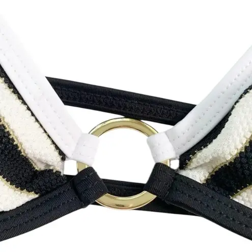 River Island Black Stripe Soft Triangle Bikini Top Strappy Back Size 12 NWT