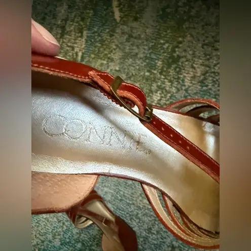 Vintage Connie brown leather open top strap flats, size 8 made in Brazil