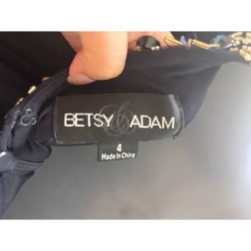 Betsy and Adam Women Navy Sequin Beaded Embellished Gown maxi Lining Dress Size 4