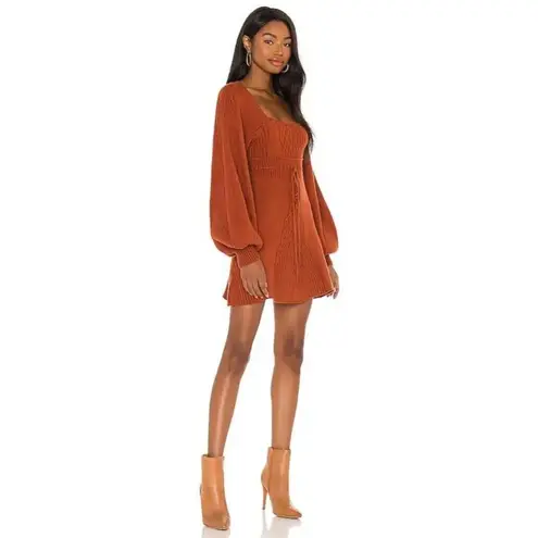 Free People ‎ Emmaline Mini Sweater Dress Cut Out Back in Burnt Orange Small