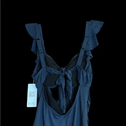 Charmo Ribbed Cut Out Ruched Pregnancy One Piece Swimsuit Ruffles and Ties UPF50 Blue Size undefined