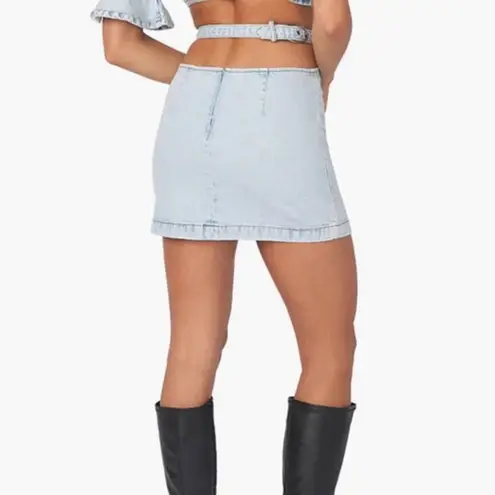 We Wore What New Cut Out Waist Belted Denim Mini Skirt Super Light Size Large