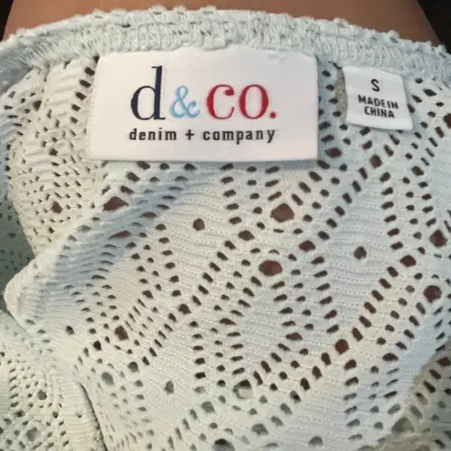 Denim & Co Diecut Shrug Womens Top Sz S Coquette Pastel Cottage Tie Ballet Boho Green