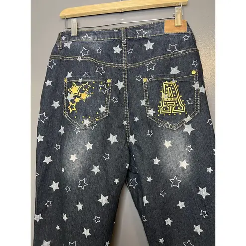 Akademiks Jeans Juniors 14W Blue Dark Wash Star Print Straight Leg Denim