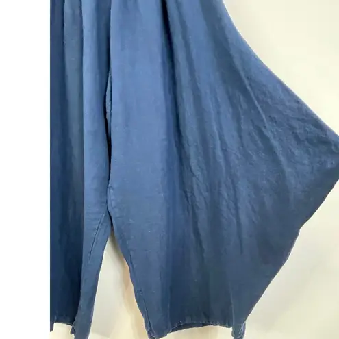 Bryn Walker Blue Linen Pullon Wide Leg Cropped Pants Pockets Size 3X