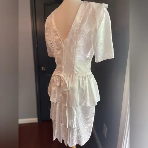 Gunne Sax Vintage Jessica McClintock Peplum Dress Puff Sleeves Shoulder Pads