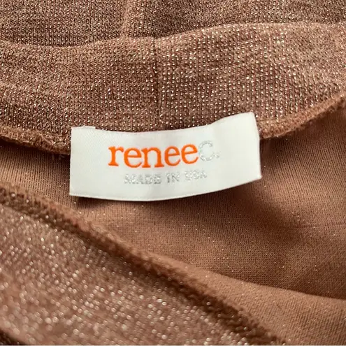 Renee C . Brown Metallic Dress with Sheer Mesh Embroidered Long Sleeves; Sz M