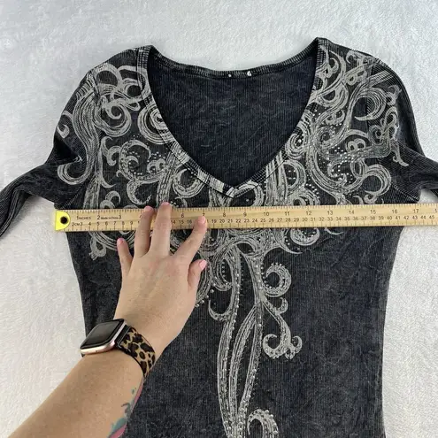 Vocal VTG L Large Top Black Ribbed Embellished Studs Y2K Dark Fairy Goth Punk