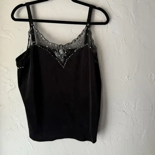 George Tank Top Vintage 90s Set Womens 16W Velvet Mesh Beaded Plus Whimsigoth Black