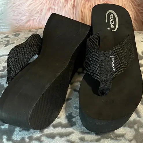 Soda Platform Wedge Black Flip Flops Womens fits 7 New Thong