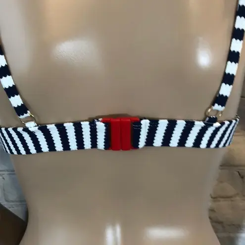 Navy Blue & White Chevron Striped Knit Bikini Top Blue Size M