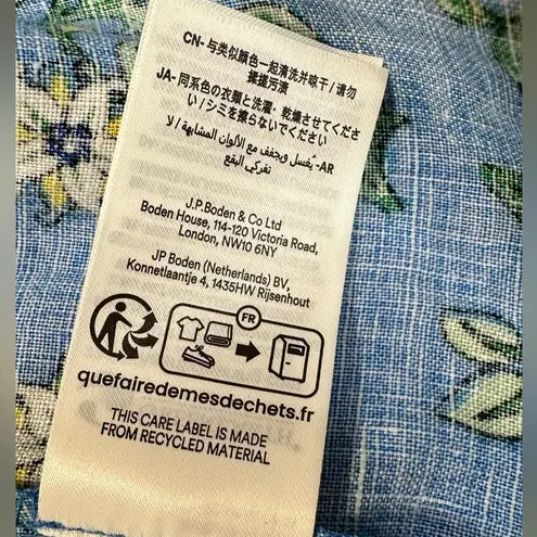Boden Eve Linen Midi Dress Boho Preppy Blue Botanical Bunch Size 6R