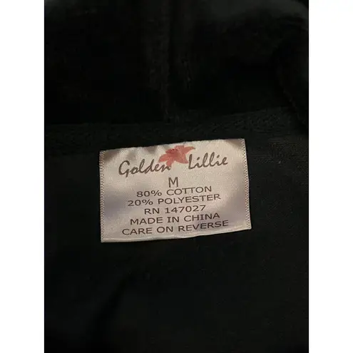 Golden Lillie Hoodie Womens Medium Black Velour Full Zip Soft Loungewear Pockets