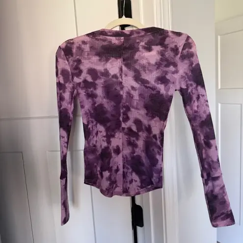 Pilcro Anthropologie Purple Tie Dye Henley Top Andie Soft Casual Long sleeve