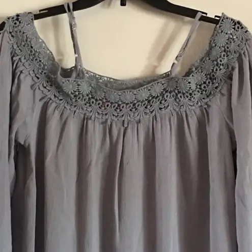 Almost Pink Boutique Off the Shoulder Lace Trim Dress Size Small Dusty Blue